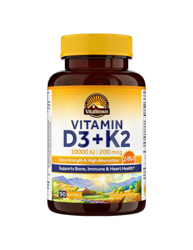 Suplemento Vitamina D3 10000 UI + K2 200 mcg Vitalitown 90 Gelatinas