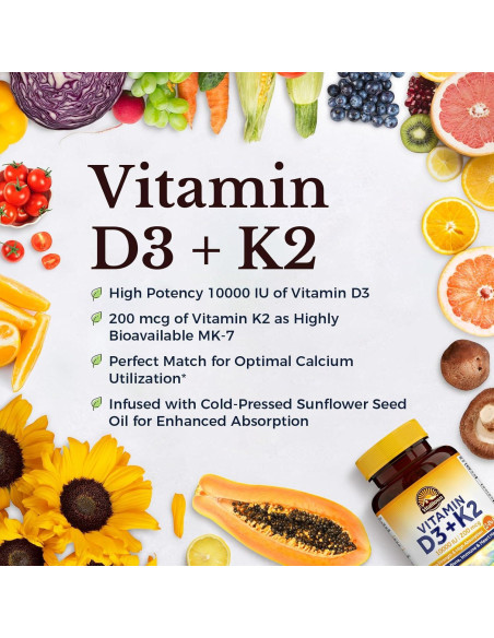 Suplemento Vitamina D3 10000 UI + K2 200 mcg Vitalitown 90 Gelatinas Suplemento Vitamina D3 10000 UI + K2 200 mcg Vitalitown 90 Gelatinas