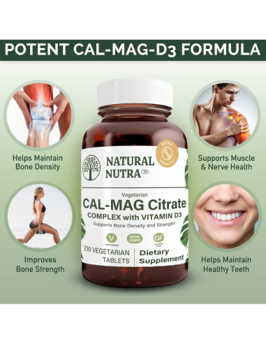 Natural Nutra Cal-Mag Citrato 1000/500 mg 250 Tabletas Veganas