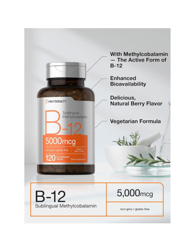 Suplemento de Vitamina B12 Horbaach 5000 mcg 120 Tabletas Sublinguales