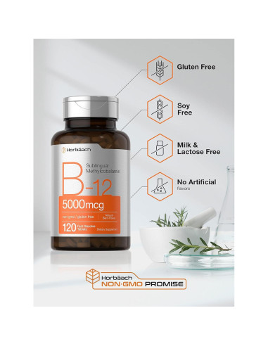Suplemento de Vitamina B12 Horbaach 5000 mcg 120 Tabletas Sublinguales
