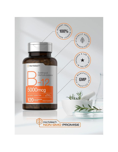 Suplemento de Vitamina B12 Horbaach 5000 mcg 120 Tabletas Sublinguales