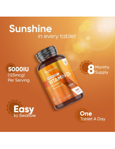 WeightWorld Vitamina D3 Vegana 5000 UI - 240 Tabletas Sin Gluten 2