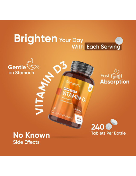 WeightWorld Vitamina D3 Vegana 5000 UI - 240 Tabletas Sin Gluten