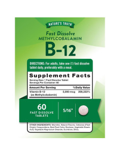 Vitamina B12 Metilcobalamina 5000 mcg Verdad de la Naturaleza 60 Tabletas 2