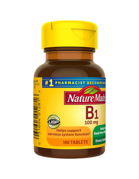 Nature Made Vitamina B1 100 mg - Suplemento Energético 100 Tabletas