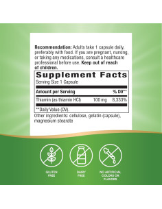 Vitaminas B1 Nature's Way 100 mg Tiamina Alta Potencia 100 Cápsulas 2