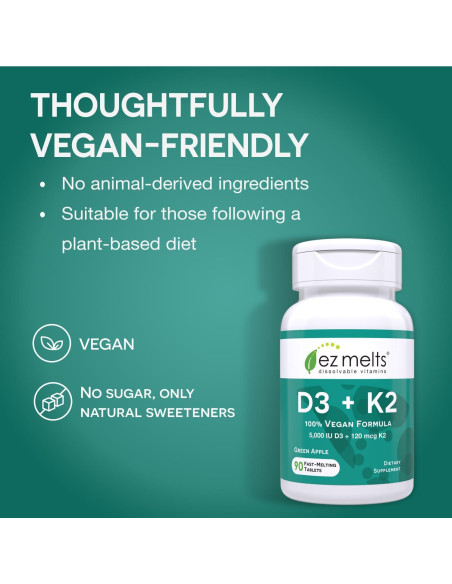 EZ Melts Vitaminas D3 K2 5000 UI Sin Azúcar 90 Tabletas