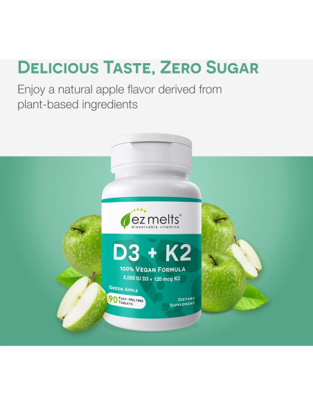 EZ Melts Vitaminas D3 K2 5000 UI Sin Azúcar 90 Tabletas