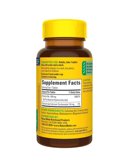 Vitamina B6 Nature Made 100 mg 100 Tabletas Sin Sabor