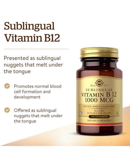 Vitamina B12 Solgar 1000 mcg 100 Nuggets Sublinguales
