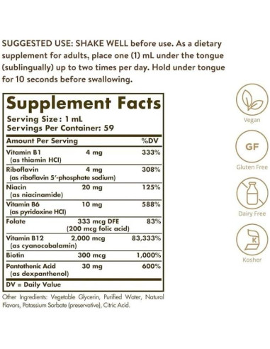 Solgar B-12 Líquido Sublingual 2000 mcg Vegano 60 ml