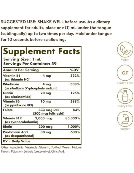 Solgar B-12 Líquido Sublingual 2000 mcg Vegano 60 ml