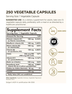 Solgar B-Complejo 100 - 250 Cápsulas Vegetales - Salud Cardiovascular y Nerviosa 2