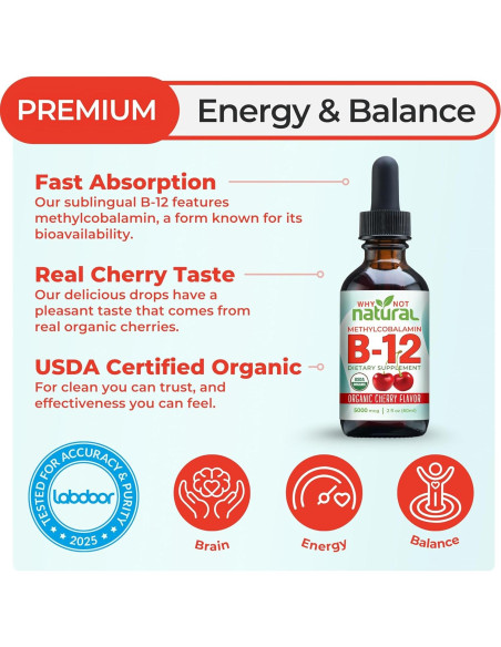 Vitamina B12 Líquida Orgánica Why Not Natural 60 x 5000 mcg