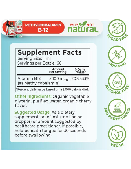 Vitamina B12 Líquida Orgánica Why Not Natural 60 x 5000 mcg