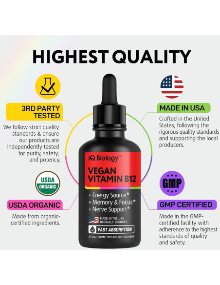 Vitamina B12 Líquida Sublingual IQ Biology 5000mcg 60ml