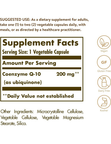 Suplemento CoQ-10 Vegetariano Solgar 200 mg - 60 Cápsulas