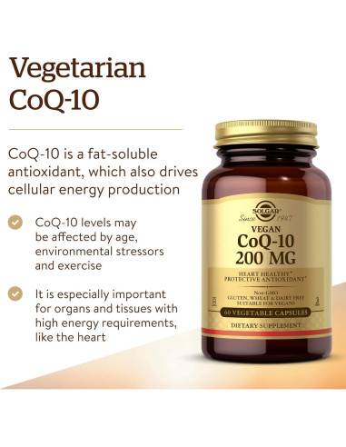Suplemento CoQ-10 Vegetariano Solgar 200 mg - 60 Cápsulas