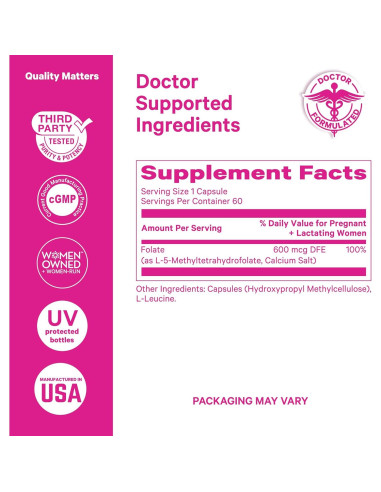 Pink Stork Folato Metilado 60 Cápsulas - Ácido Fólico Natural