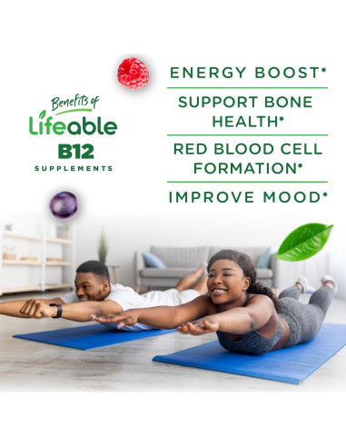 Gomitas de Vitamina B12 Lifeable 1000 mcg Sabor Frambuesa 90 Unidades