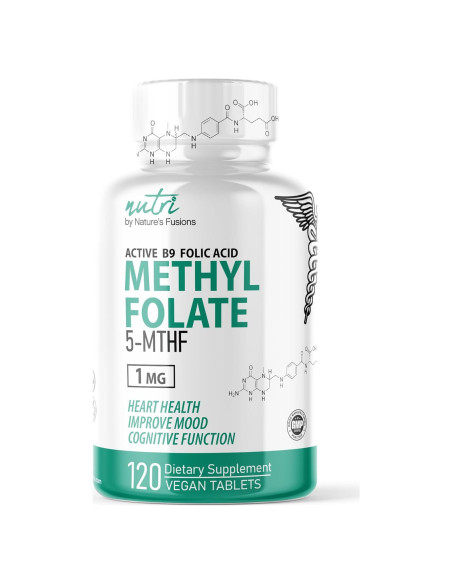 Suplemento de Folato Metilado Nutri 5-MTHF 1MG 120 Tabletas Veganas
