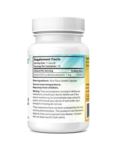 Suplemento Vitamina B12 Dr. Clark 1mg 50 Cápsulas Gelatina