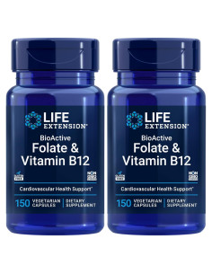 Suplemento de Folato Bioactivo y Vitamina B12 Life Extension, 300 Cápsulas Vegetarianas
