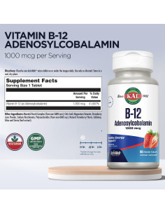KAL Vitamina B12 Adenosilcobalamina 1000 mcg Sabor Fresa - 90 Micro Tabletas 2