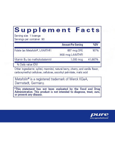 Suplemento Vitamina B12 Folato Pure Encapsulations 90 Pastillas 2