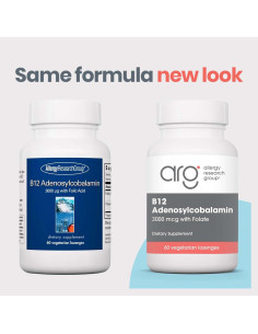 Suplemento de B12 Adenosilcobalamina Allergy Research - 3000 mcg, 60 Pastillas Vegetarianas 2