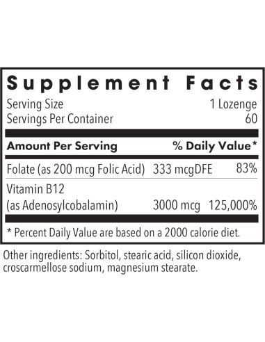 Suplemento de B12 Adenosilcobalamina Allergy Research - 3000 mcg, 60 Pastillas Vegetarianas