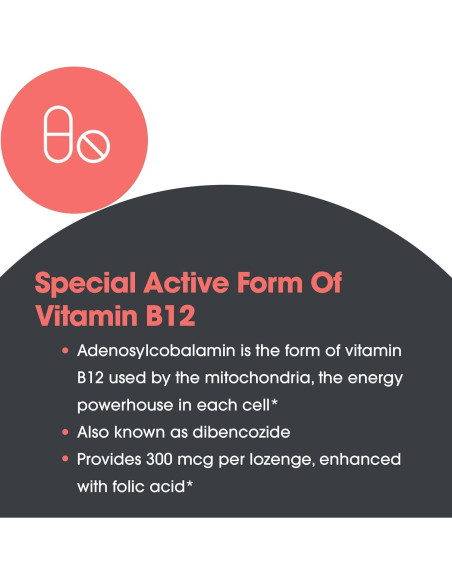 Suplemento de B12 Adenosilcobalamina Allergy Research - 3000 mcg, 60 Pastillas Vegetarianas