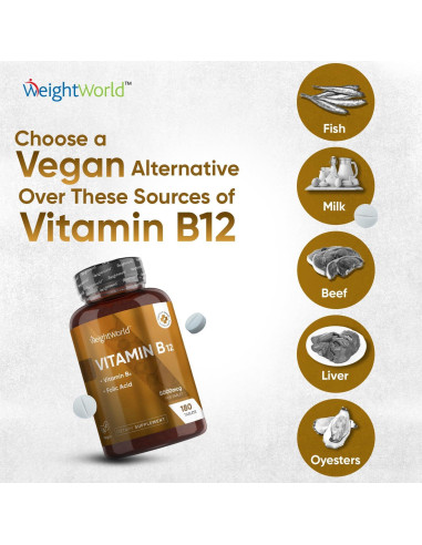 Vitamina B12 5000 mcg WeightWorld - 180 Tabletas Veganas
