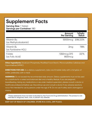 Vitamina B12 5000 mcg WeightWorld - 180 Tabletas Veganas