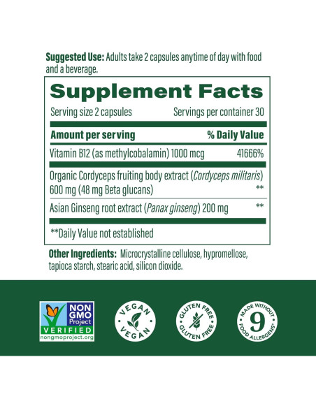 Suplemento Energético MegaFood Cordyceps y Ginseng - 60 Cápsulas Suplemento Energético MegaFood Cordyceps y Ginseng - 60 Cápsulas