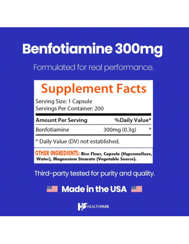 Benfotiamina 300mg - 200 Cápsulas Veganas - Salud General