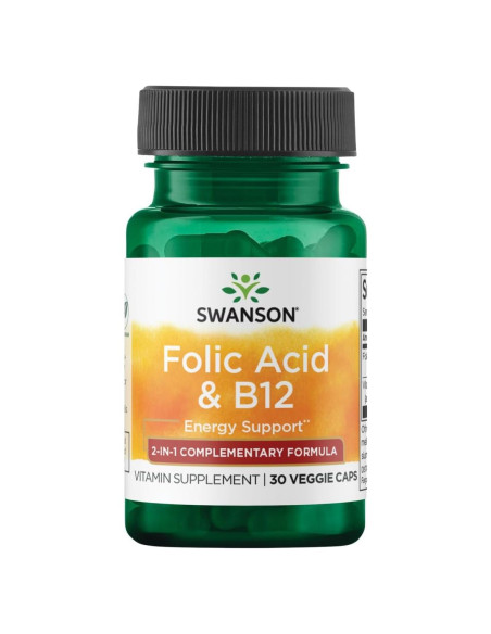 Ácido Fólico y Vitamina B12 Swanson 30 Cápsulas Veganas