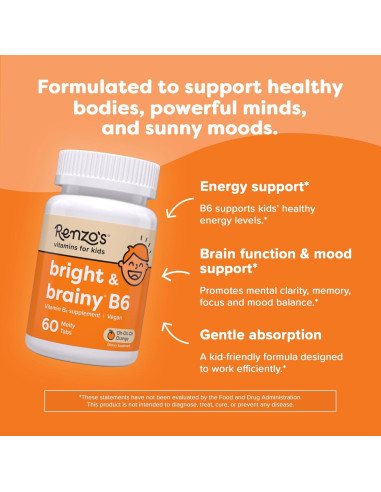 Vitamina B6 Melty Renzo para Niños 60 Tabletas Sabor Naranja