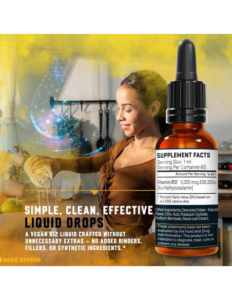 Gotas Líquidas de Vitamina B12 5000 mcg BASIC GREENS - 118.29 ml Gotas Líquidas de Vitamina B12 5000 mcg BASIC GREENS - 118.29 ml