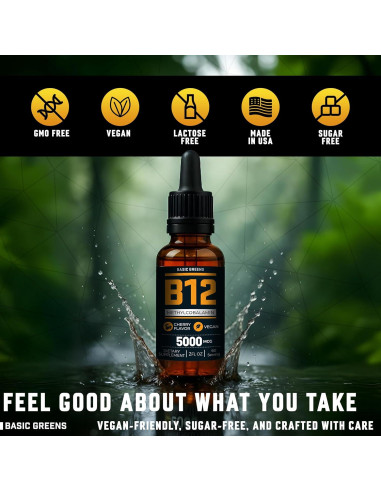Gotas Líquidas de Vitamina B12 5000 mcg BASIC GREENS - 118.29 ml