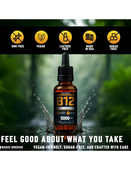 Gotas Líquidas de Vitamina B12 5000 mcg BASIC GREENS - 118.29 ml Gotas Líquidas de Vitamina B12 5000 mcg BASIC GREENS - 118.29 ml