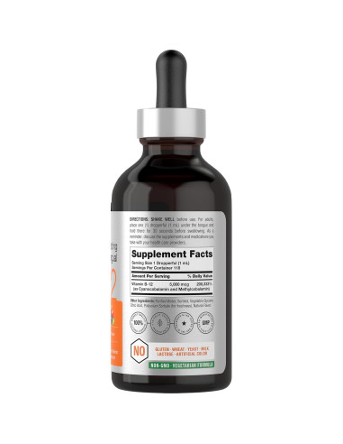 Suplemento de Vitamina B12 Horbaach 5000 mcg Gotas Líquidas Sabor Baya