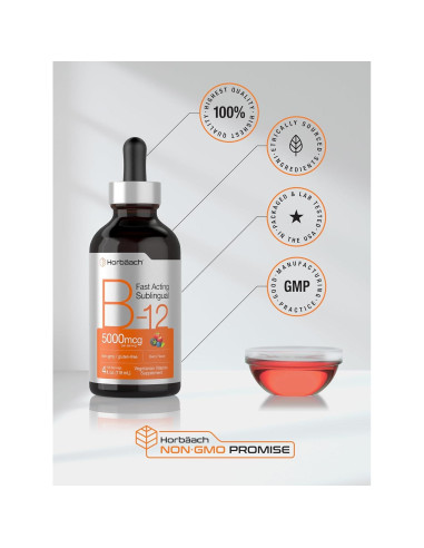 Suplemento de Vitamina B12 Horbaach 5000 mcg Gotas Líquidas Sabor Baya