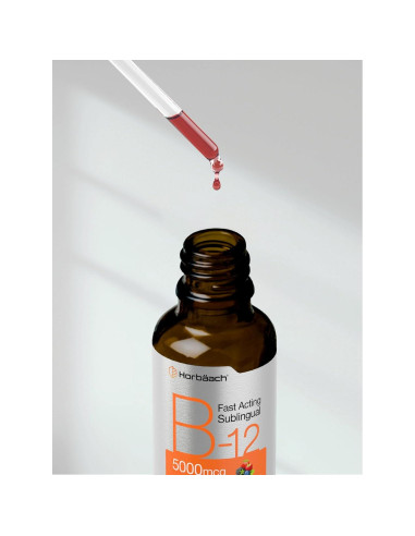 Suplemento de Vitamina B12 Horbaach 5000 mcg Gotas Líquidas Sabor Baya