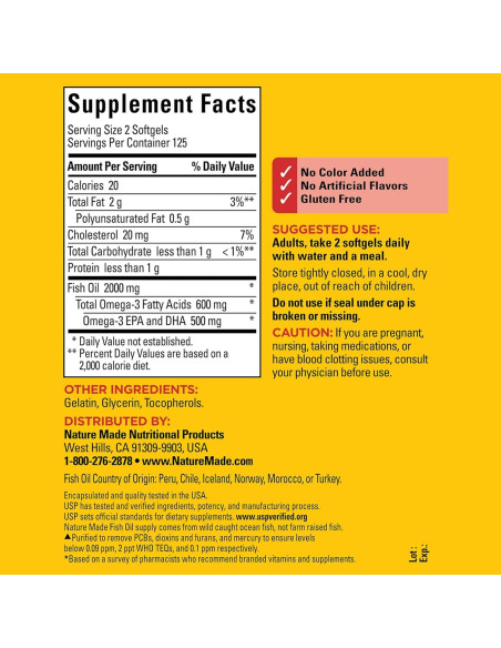 Suplemento Omega 3 Nature Made 1000mg - 250 Cápsulas Blandas Suplemento Omega 3 Nature Made 1000mg - 250 Cápsulas Blandas