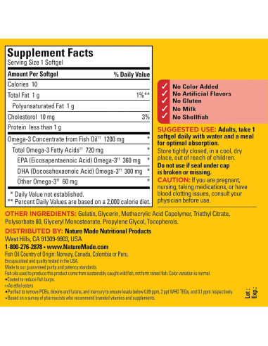 Nature Made Omega 3 Aceite de Pescado 1200mg EPA DHA 120 Cápsulas