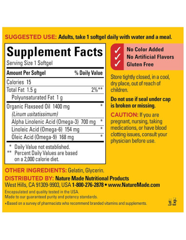 Nature Made Aceite de Semilla de Lino 1400 mg Omega 3 100 Gelatinas