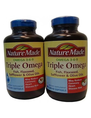Nature Made Triple Omega 3 6 9 - Aceites de Pescado y Vegetales - 2 Botellas de 180 Gelatinas