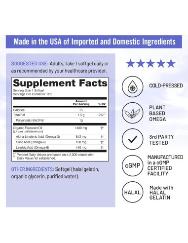 NatureWise Aceite de Semilla de Lino 1400 mg - Omega 3 ALA 812 mg